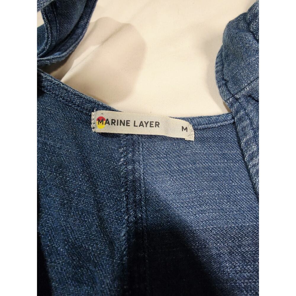 MARINE LAYER Sz M Jumpsuit Denim Button Front Wide Leg Cropped Boho Retro Y2K - Picture 3 of 10
